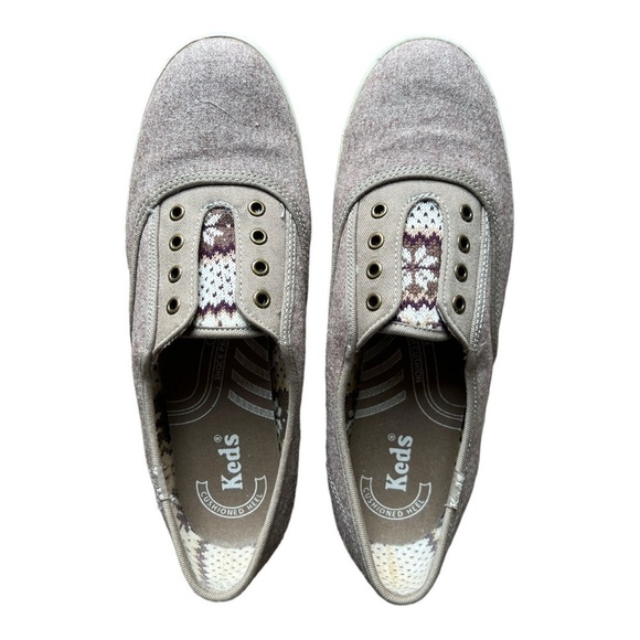 Keds Women’s Tan Wool Blend Fair Isle Cushioned Slip On Laceless Sneakers, Sz 8 - Picture 5 of 9